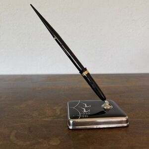 Vintage Sheaffer Lifetime 14K Gold Nib Desk Fountain Pen Set Art Deco Deer Base
